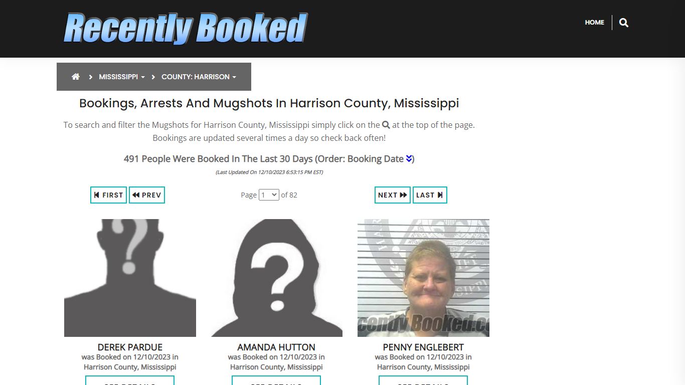 Bookings, Arrests and Mugshots in Harrison County, Mississippi