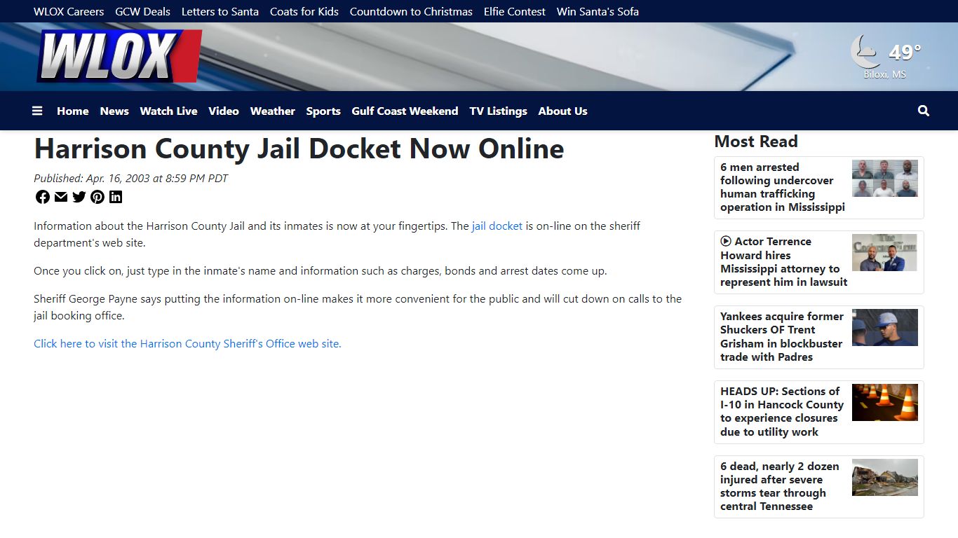 Harrison County Jail Docket Now Online - WLOX